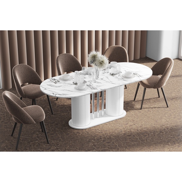 Stół rozkładany CESARO - Wariant Kolorystyczny: Marble White HG+Biały HG - Hubertus